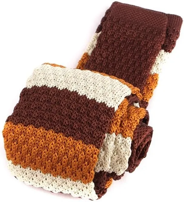 Stripe Knit Ties For Men Women Casual Slim Men's Neckties Skinny Knitted Neck Tie For Wedding Party Brown Narrow Tie