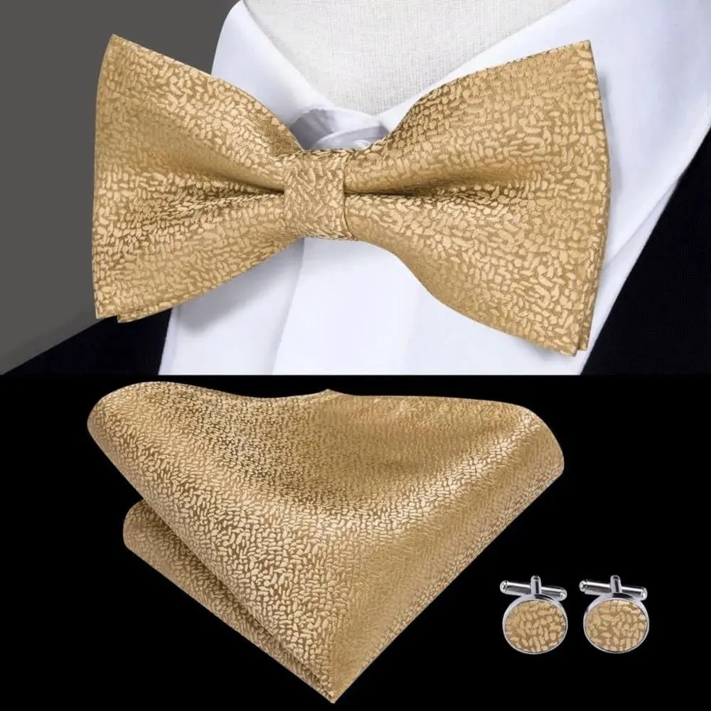 Striped Bow Ties Silk Self Tie Bow Tie Pocket Square Cufflinks Set Wedding Gift