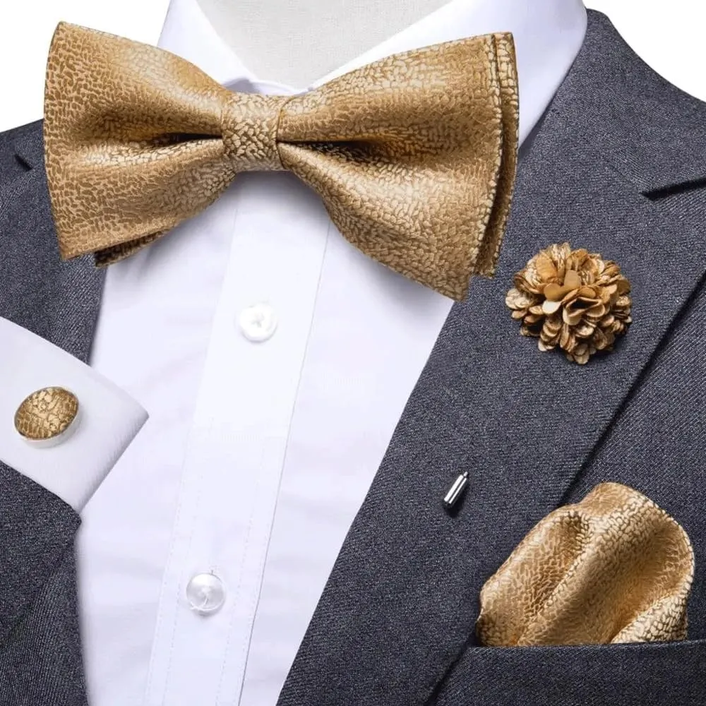 Striped Bow Ties Silk Self Tie Bow Tie Pocket Square Cufflinks Set Wedding Gift