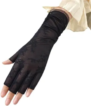 Sunscreen Half-finger Gloves Thin Ice Silk Elastic Non-slip Breathable Touch Screen(D)