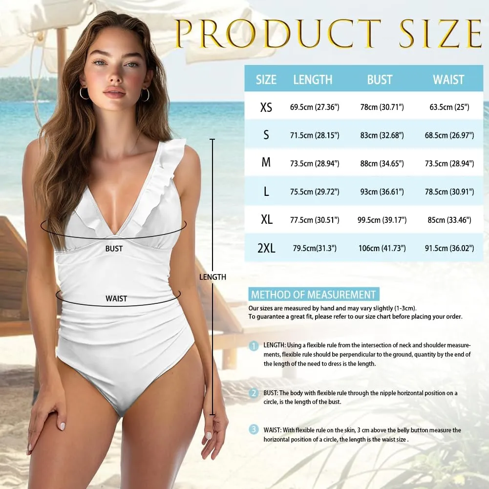 Suobstales Women's One Piece Swimsuits V Neck Tummy Control Bathing Suit Tie Back Monokini with Ruffled Straps Swimwear