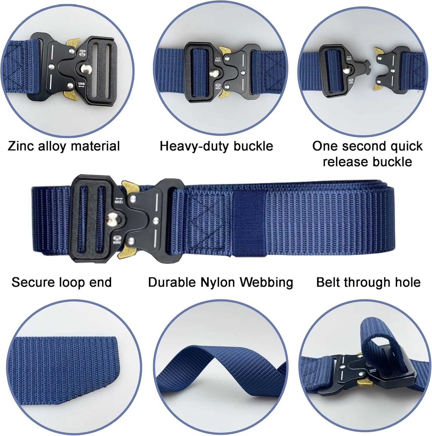 Tactical Belt: Military Style Quick Release Metal Zinc Alloy Buckle Belts - 1.5" Polyester Web Work Belt