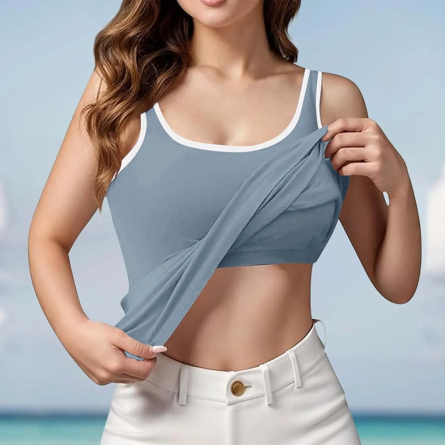 Tank Top with Built in Bra for Women, Camisole Tops for Women Summer Workout Gym Yoga Casual Plus Size Cami Shirts