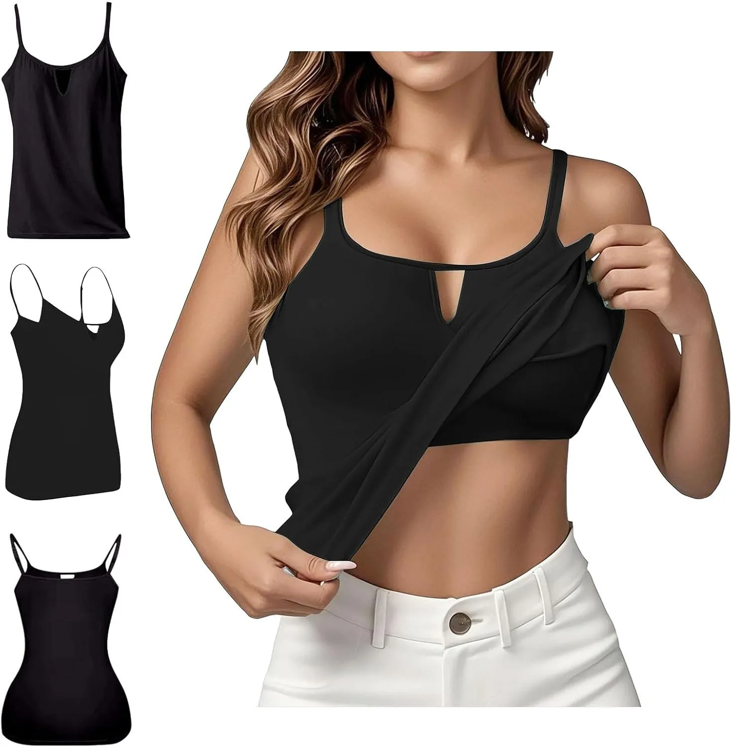 Tank Top with Built in Bra for Women Summer Casual Loose Camisole Laides Adjustable Spaghetti Strap Shelf Cami 2025