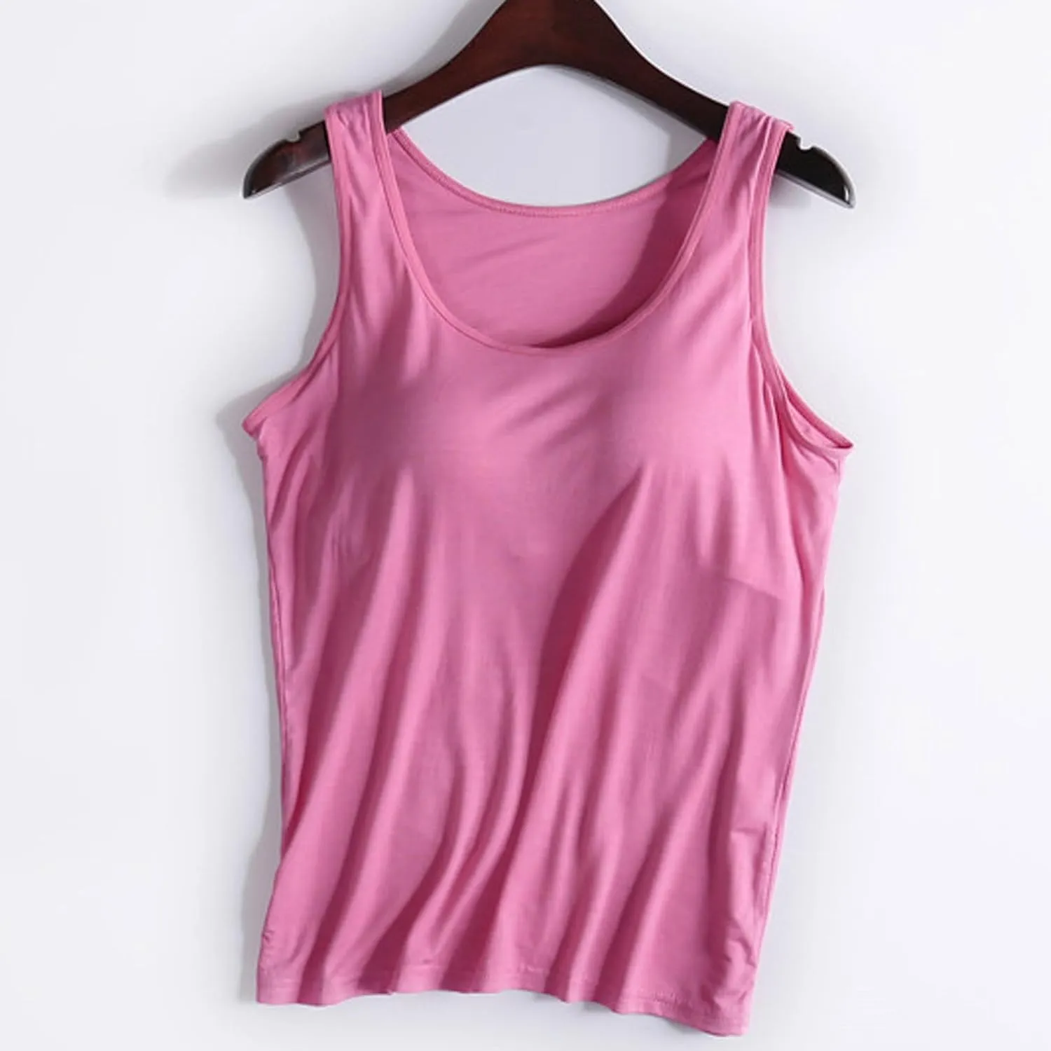 Tank Tops for Women Built in Bra, Modal Shelf Bra Tanks Base Layering Undershirts Solid Color Athletic Yoga Camisole