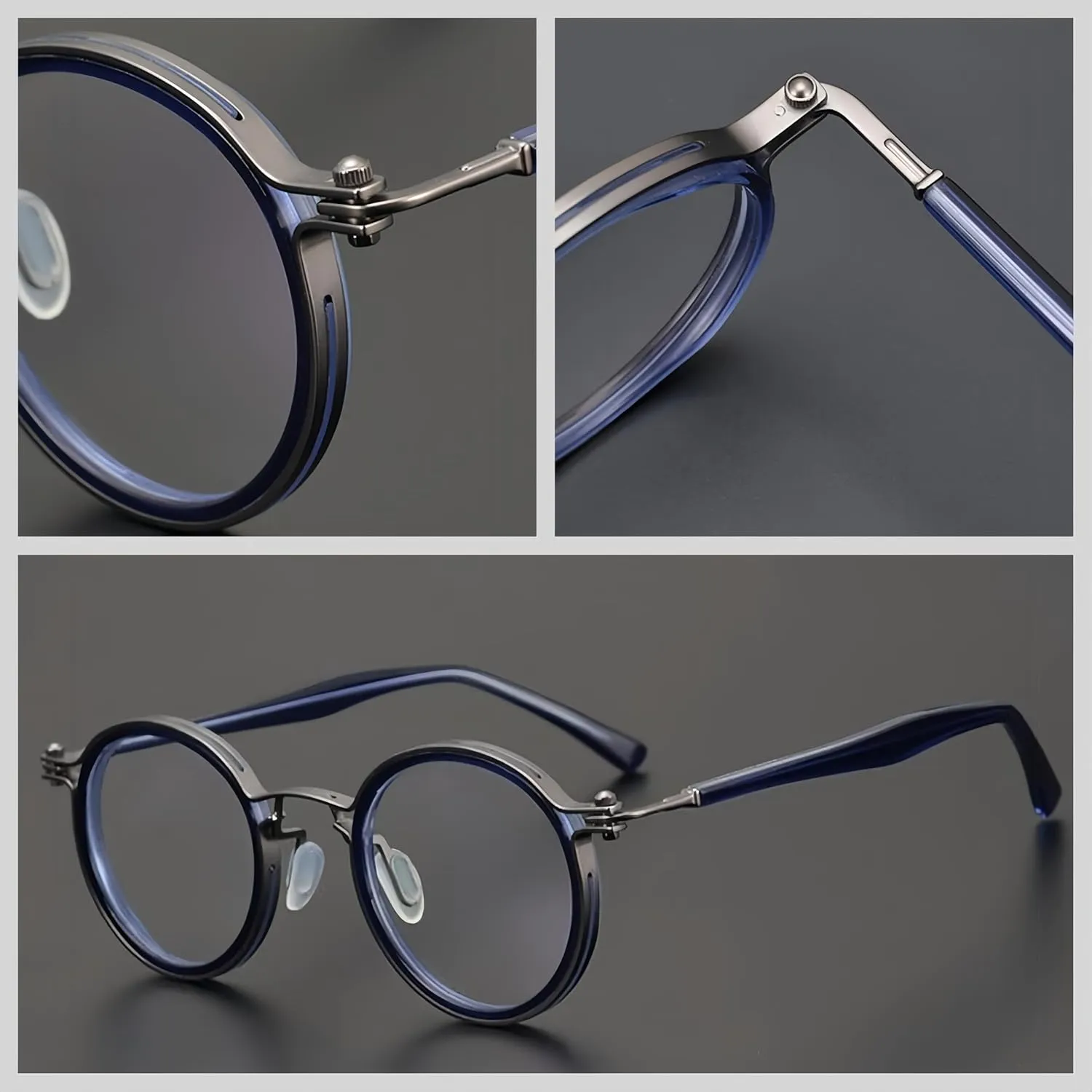 Tate Retro Titanium Acetate Prescription Glasses Frame，Luxury Round Eyeglasses with Blue Light Lenses 48-24-148mm