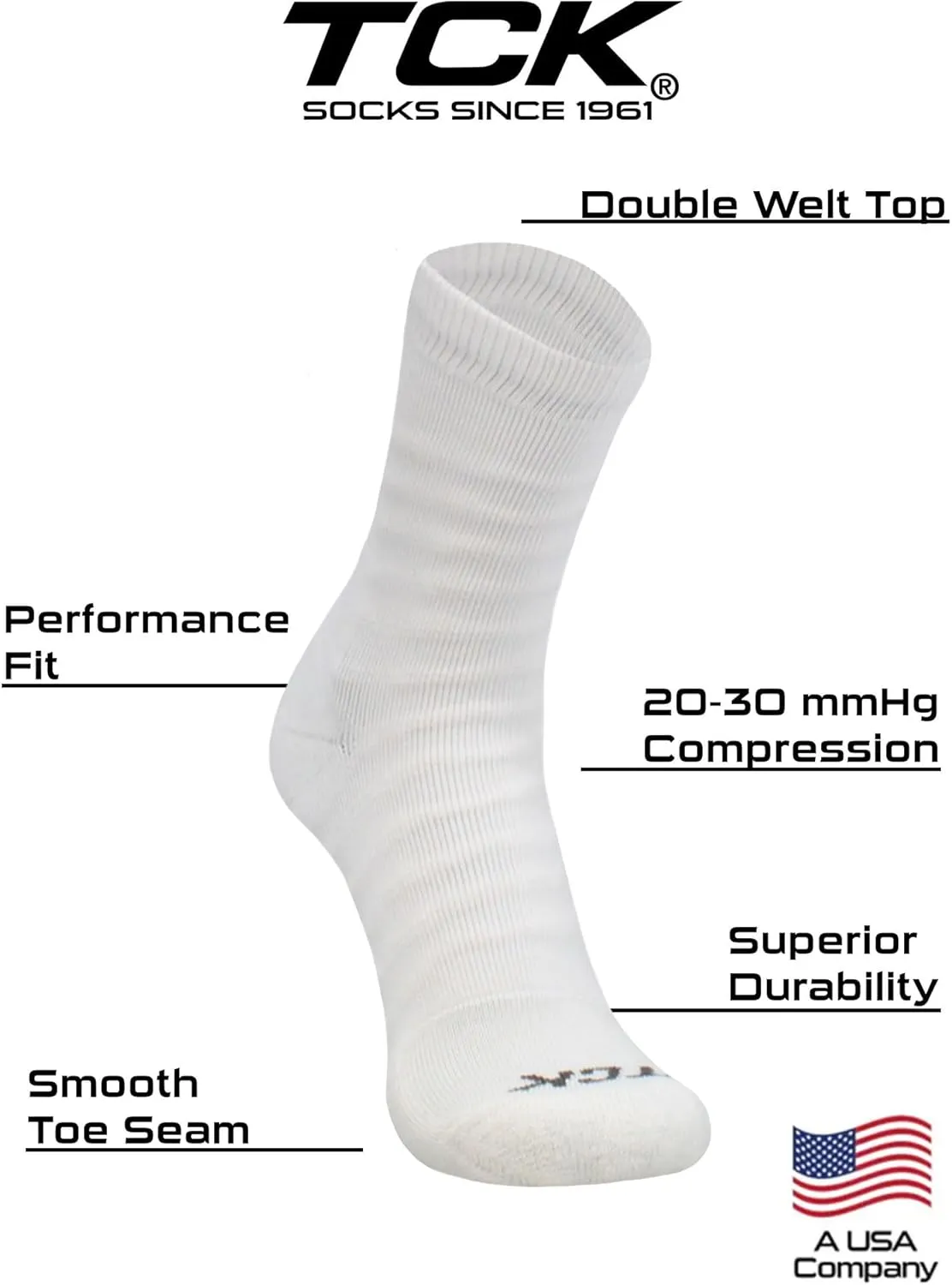 TCK Ankle Compression Support Crew Socks for Men - Ankle Wrap Tape Design - Basketball Football Volleyball - 20-30 mmHg