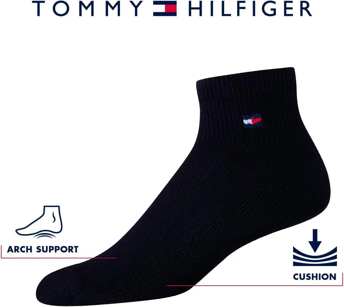 Tommy Hilfiger Men's Athletic Socks - Performance Cushion Quarter Cut Ankle Socks (6 Pack)