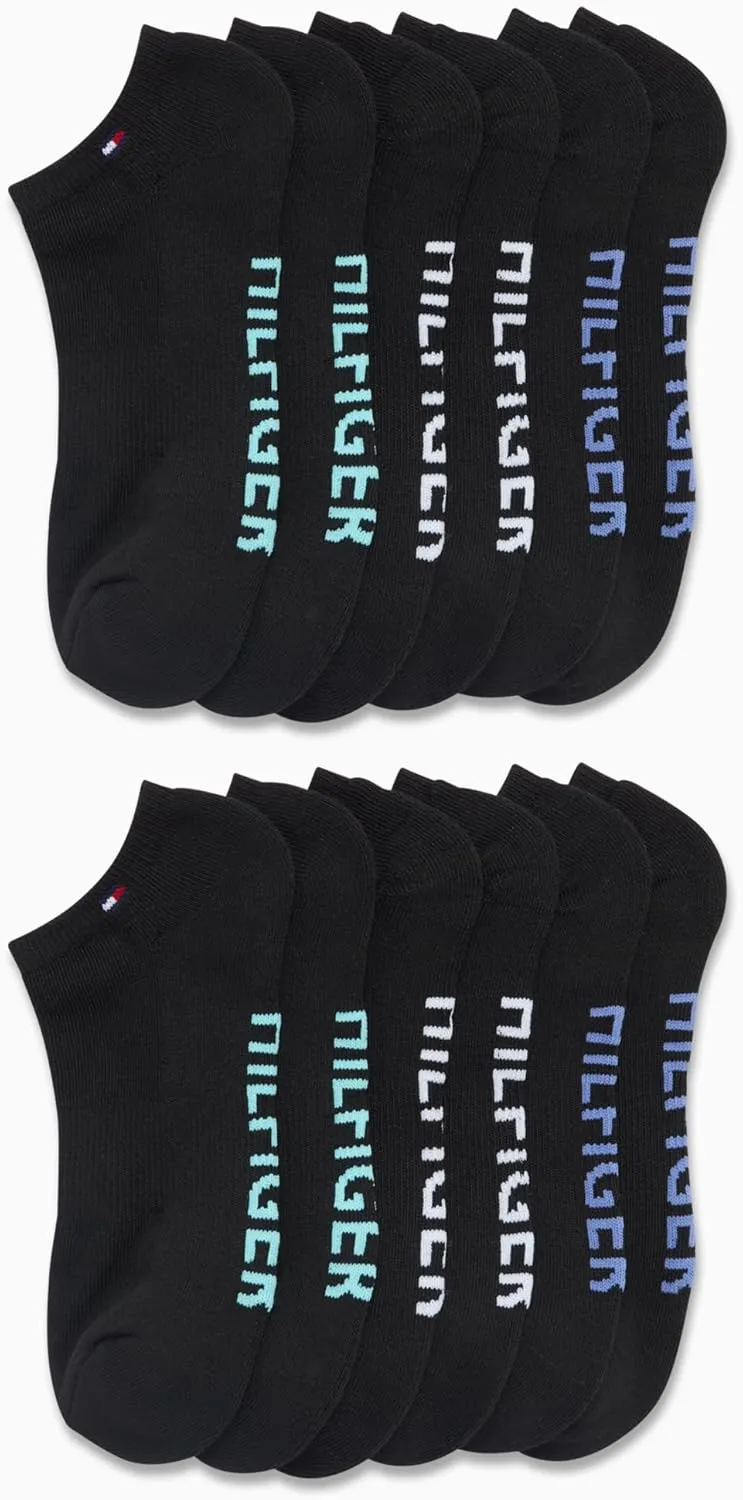 Tommy Hilfiger Women's No Show Socks - 12 Pack Soft Stretch Womens Athletic Ankle Socks - Running Socks for Women