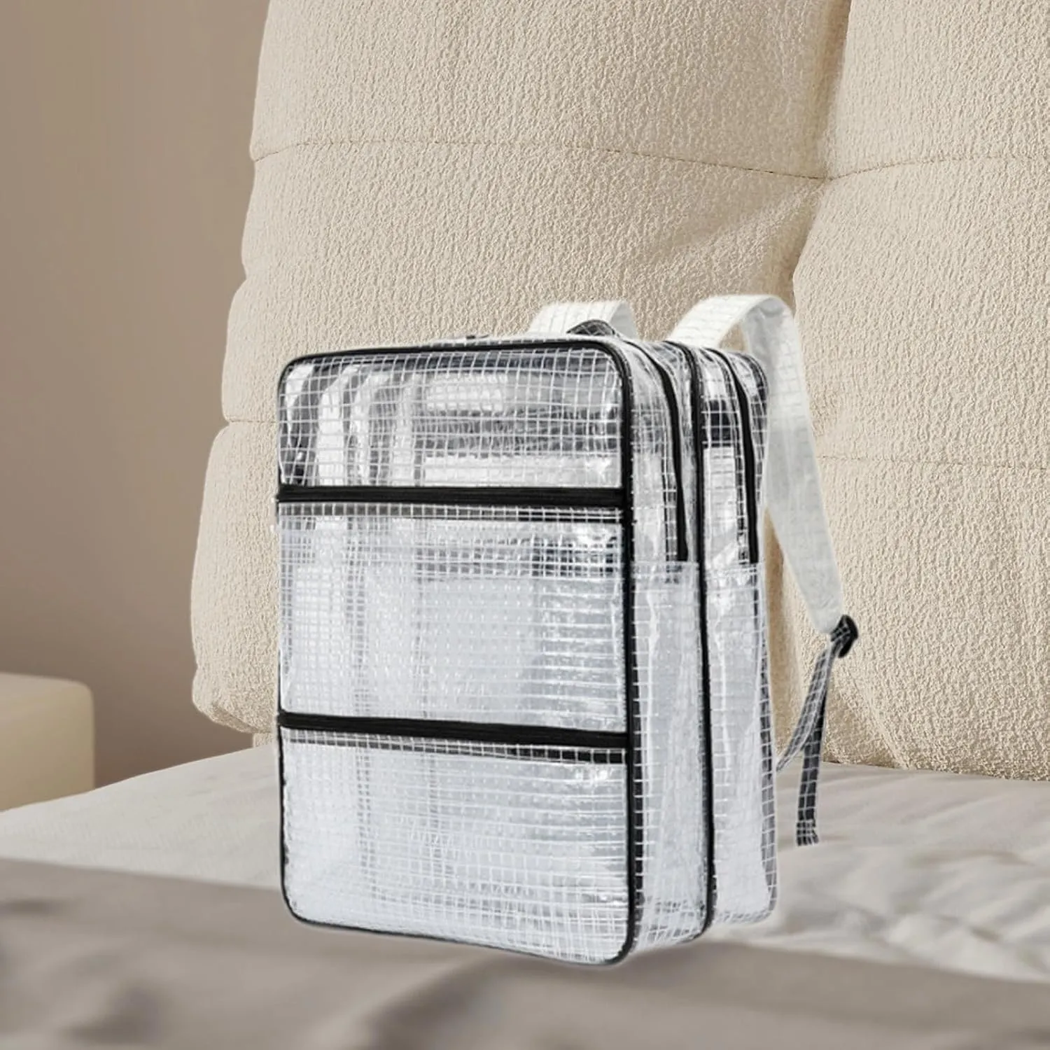 Tool Backpack, Cleanroom Accessories Professional Heavy Duty Storage Organizer Mesh Transparent Bag for Engineer Electrician, White and Black, 35cmx20cmx45cm