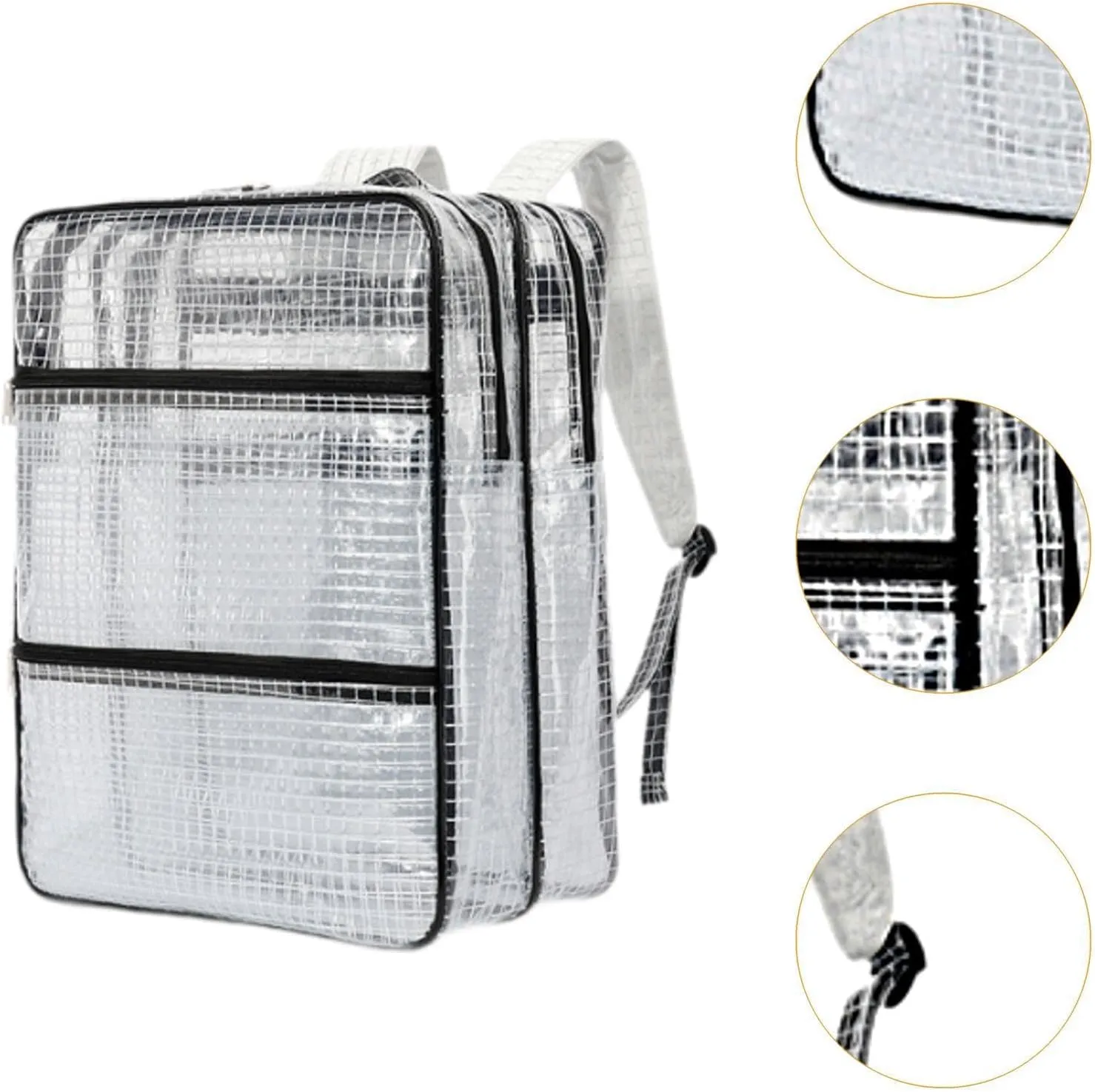 Tool Backpack, Cleanroom Accessories Professional Heavy Duty Storage Organizer Mesh Transparent Bag for Engineer Electrician, White and Black, 35cmx20cmx45cm