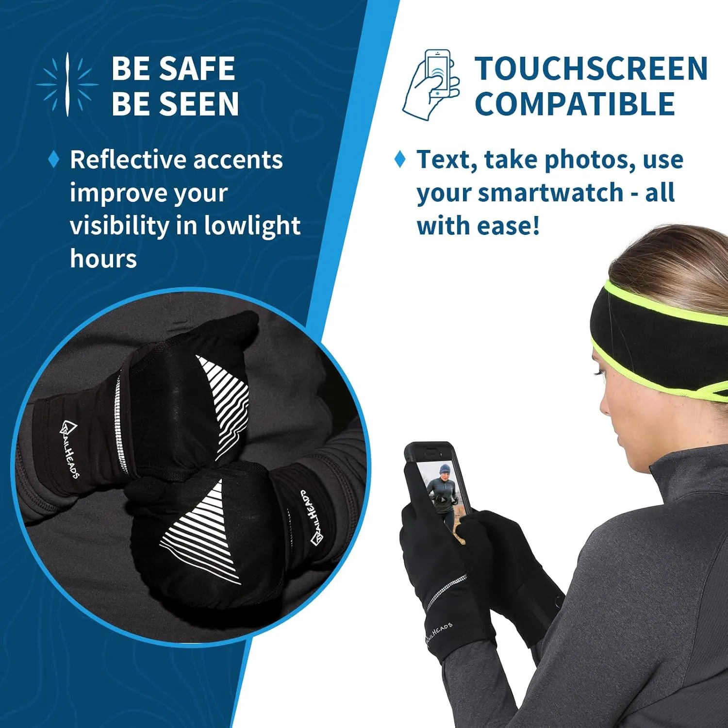 TrailHeads Womens Running Gloves Touchscreen Fingers & Convertible Waterproof Mitten Shell - for Winter, Reflective, Warm