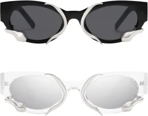 Trendy Sunglasses for Women Men Vintage Narrow Cateye Metal Snake Sunnie Y2k Accessories AP3621