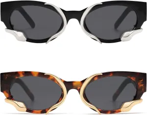 Trendy Sunglasses for Women Men Vintage Narrow Cateye Metal Snake Sunnie Y2k Accessories AP3621