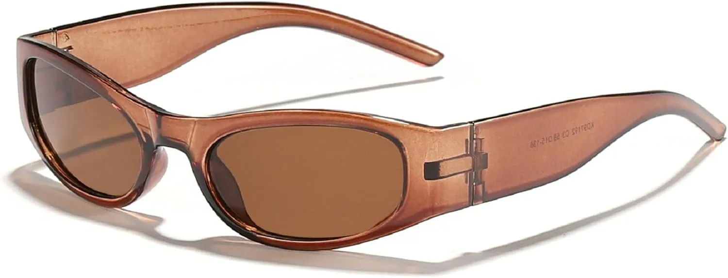 Trendy Women's Oval Sunglasses Fashion Luxury Small Brown Sexy Cat Eye Sunglasses Women Vintage Punk Shades Eyewear