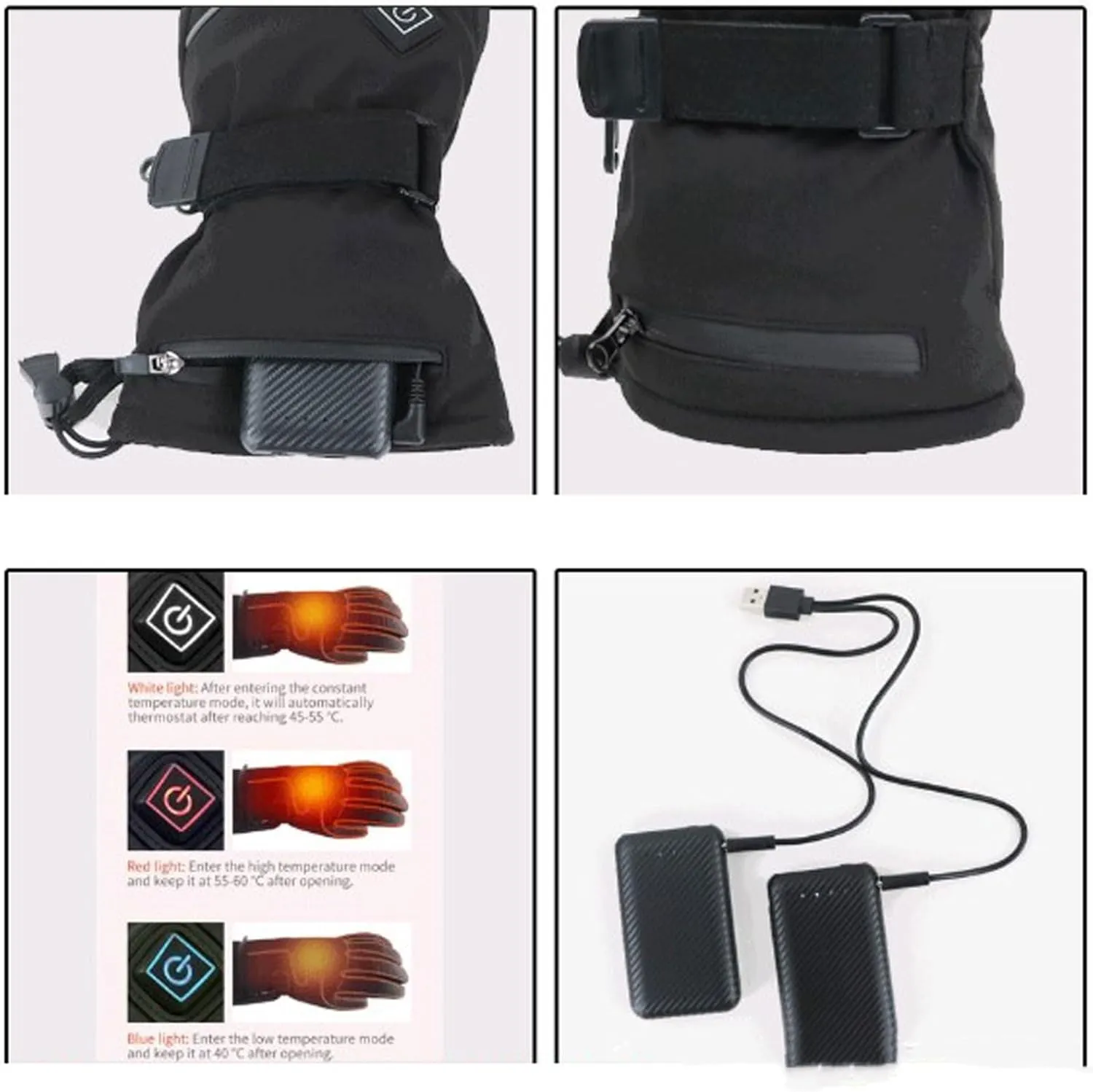 Unisex Heated Gloves, Heated Ski Gloves Men Rechargeable Heated Gloves Thermal Compress with 3 Heating Levels