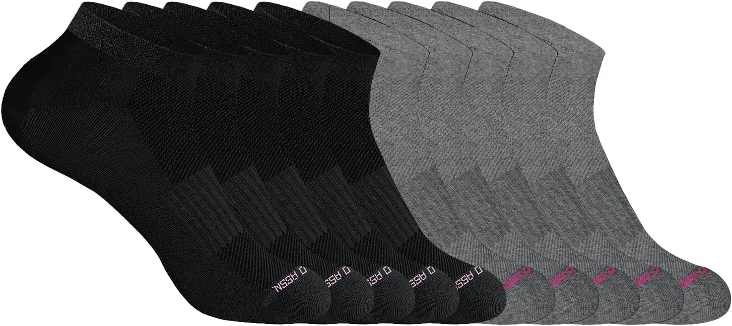 U.S. Polo Assn. 10 Pair Women's Athletic Performance Socks - Low Cut Moisture Control Running & Breathable Socks, BLK/GRY 7472 (Shoe Size 4-10)