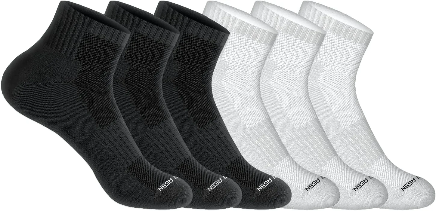U.S. Polo Assn. 6 Pair Men's QUARTER Length Athletic Performance Socks - Ultra-Soft Moisture Control Running & Breathable Socks - Shoe Size 6-12, BLK/WHT 7623
