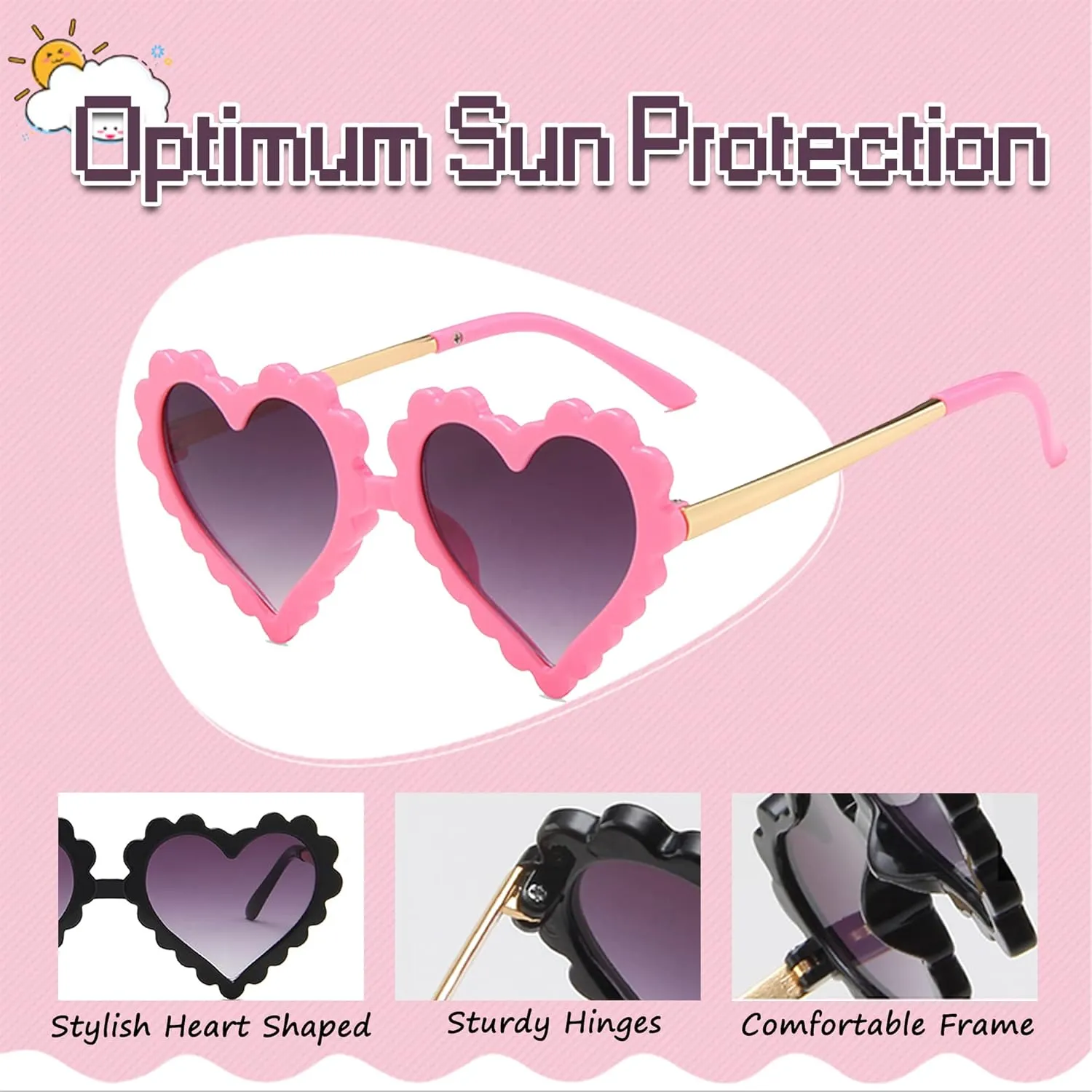 UTTPLL Kids Girl Heart Shaped Sunglasses Halloween Christmas Party Glasses for Photography Outdoor Beach UV 400 Protection