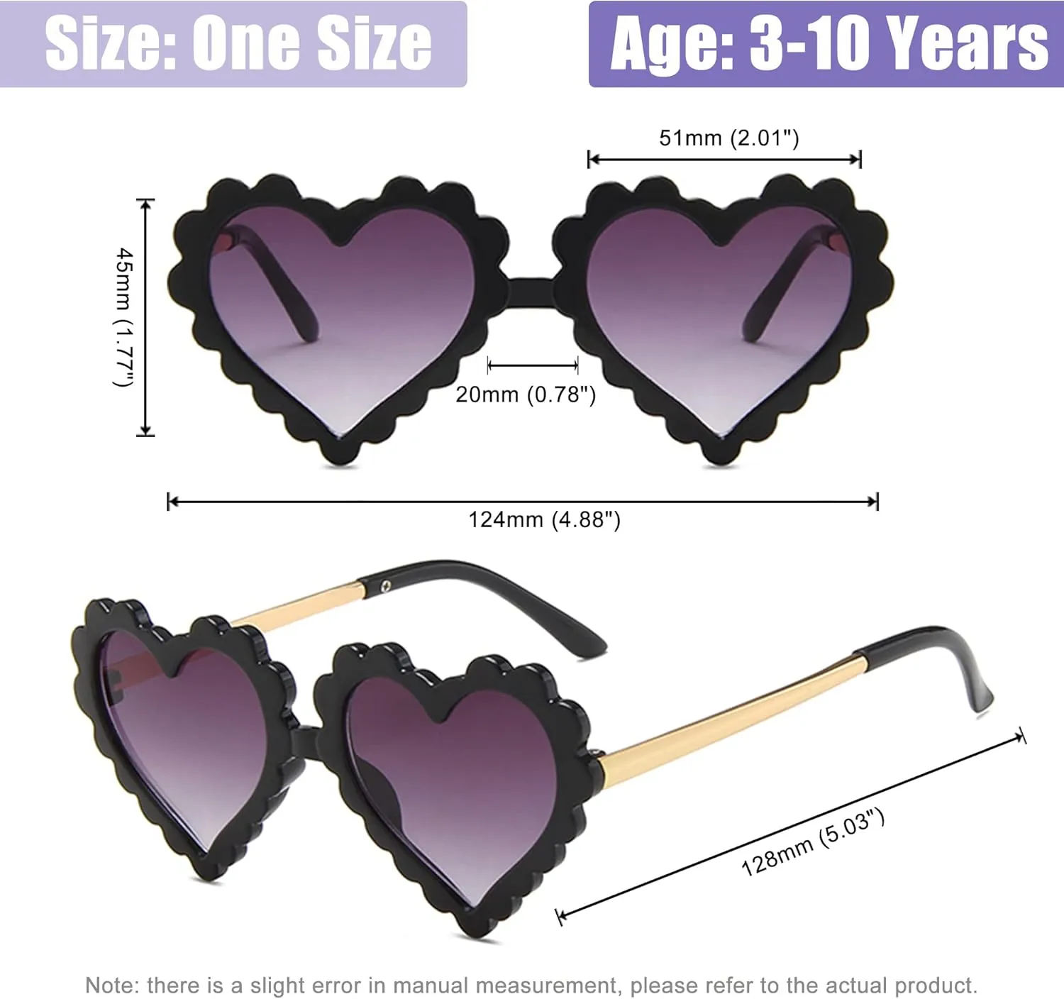 UTTPLL Kids Girl Heart Shaped Sunglasses Halloween Christmas Party Glasses for Photography Outdoor Beach UV 400 Protection