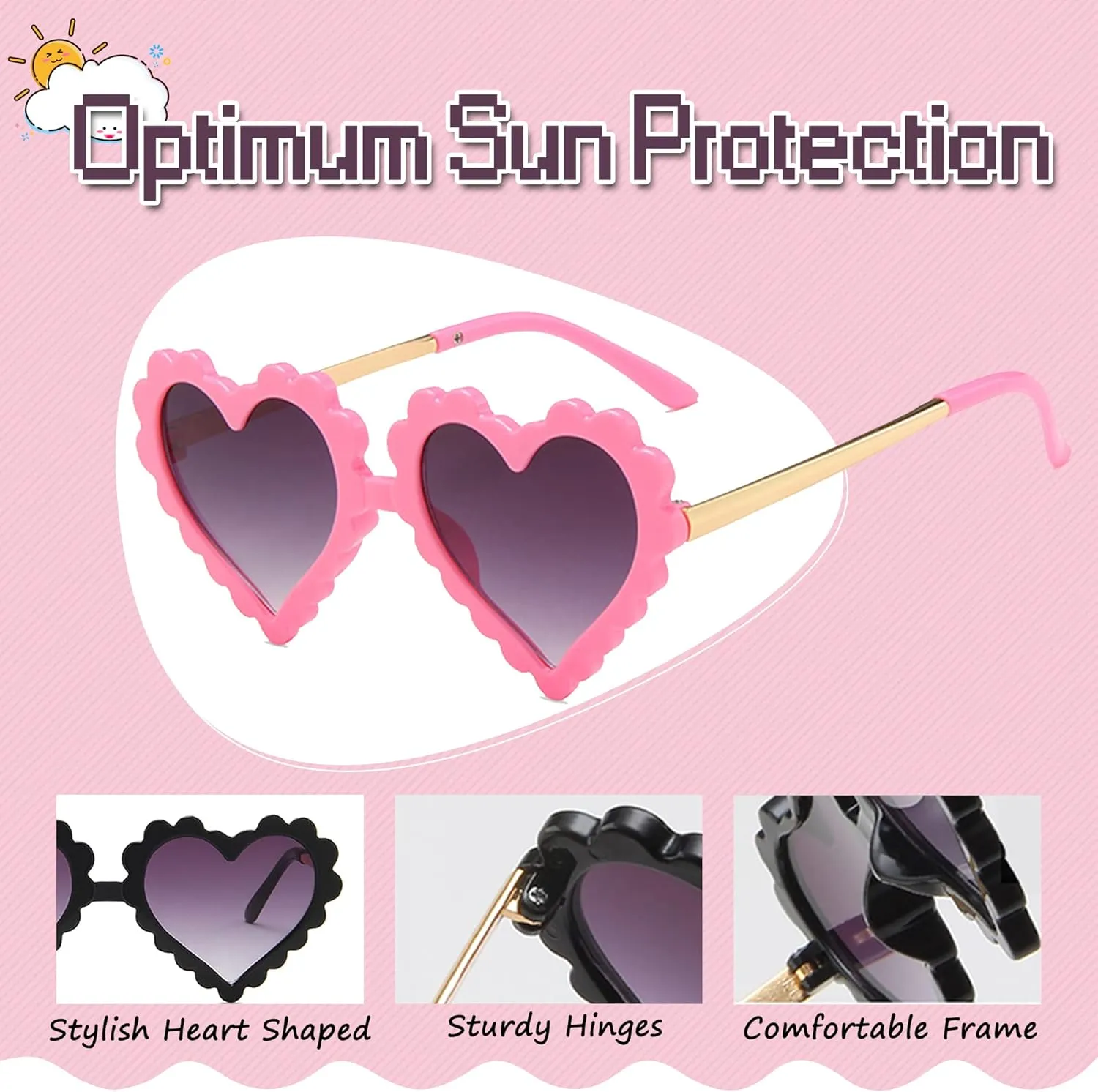 UTTPLL Kids Girl Heart Shaped Sunglasses Halloween Christmas Party Glasses for Photography Outdoor Beach UV 400 Protection