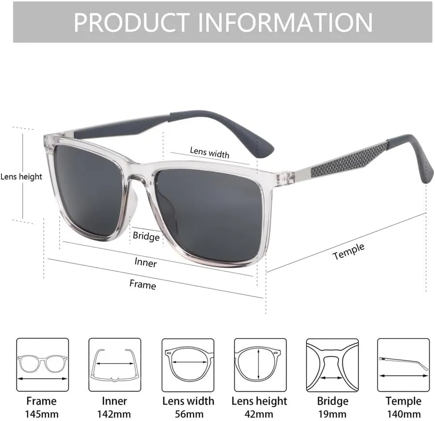 UV400 Protection Sunglasses for Men Frame Polarized Sun Glasses(3,One)