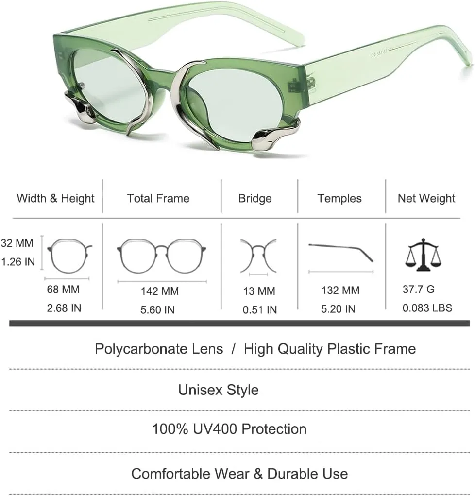 Vintage Narrow Cateye Sunglasses Trendy Small Oval Metal Snake Y2k Accessories