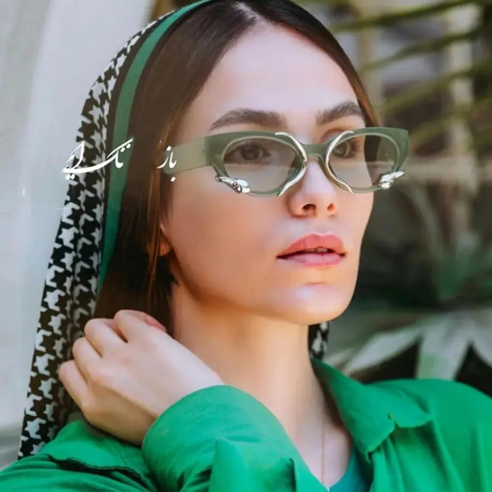 Vintage Narrow Cateye Sunglasses Trendy Small Oval Metal Snake Y2k Accessories