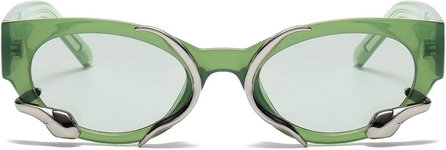 Vintage Narrow Cateye Sunglasses Trendy Small Oval Metal Snake Y2k Accessories