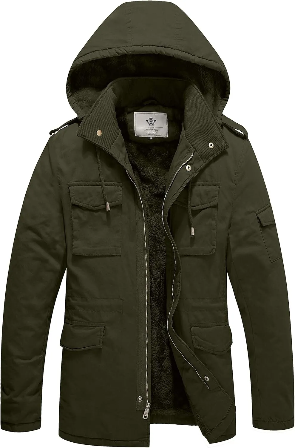 WenVen Men's Winter Military Thicken Parka Jacket Warm Coat with Removable Hood