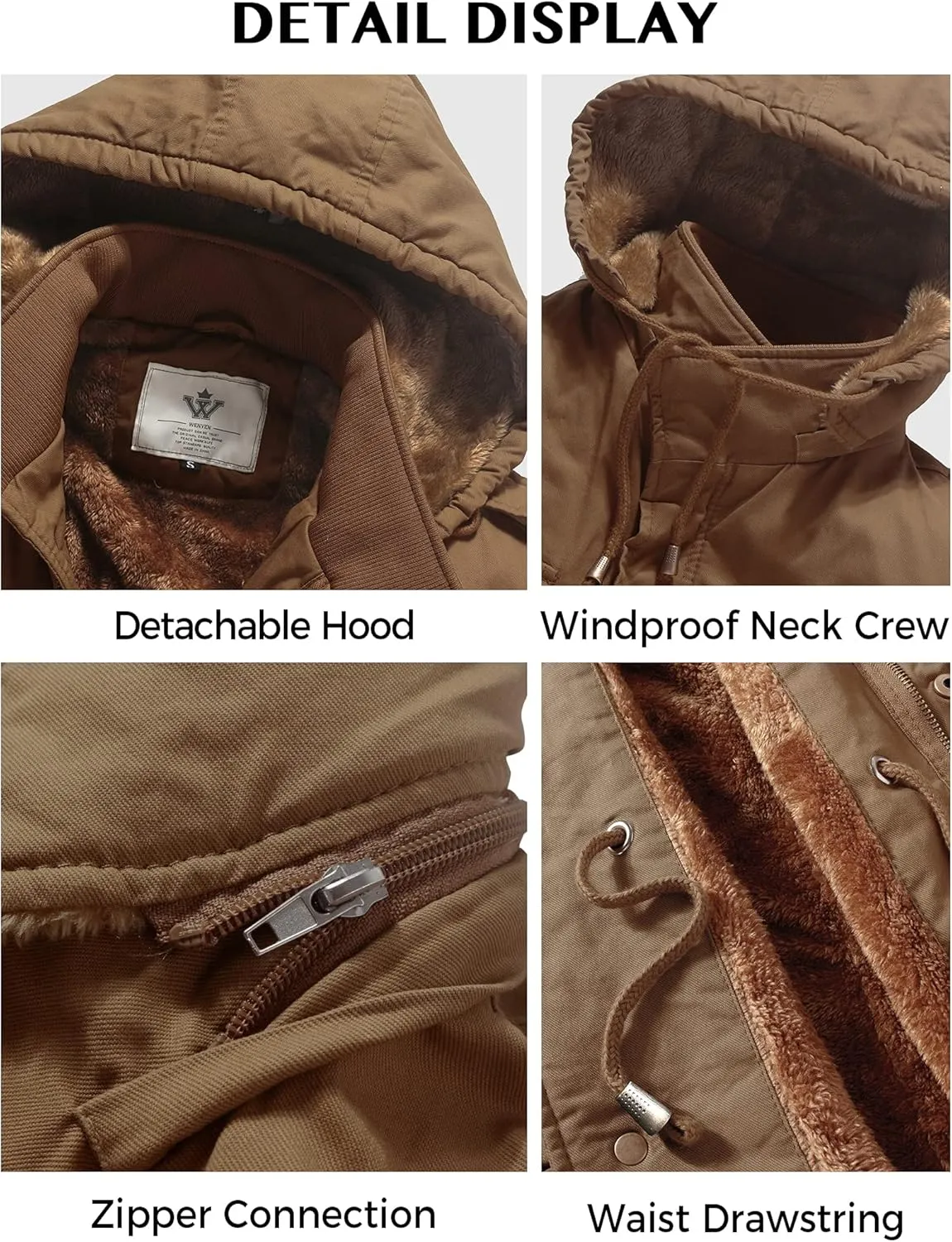 WenVen Men's Winter Military Thicken Parka Jacket Warm Coat with Removable Hood