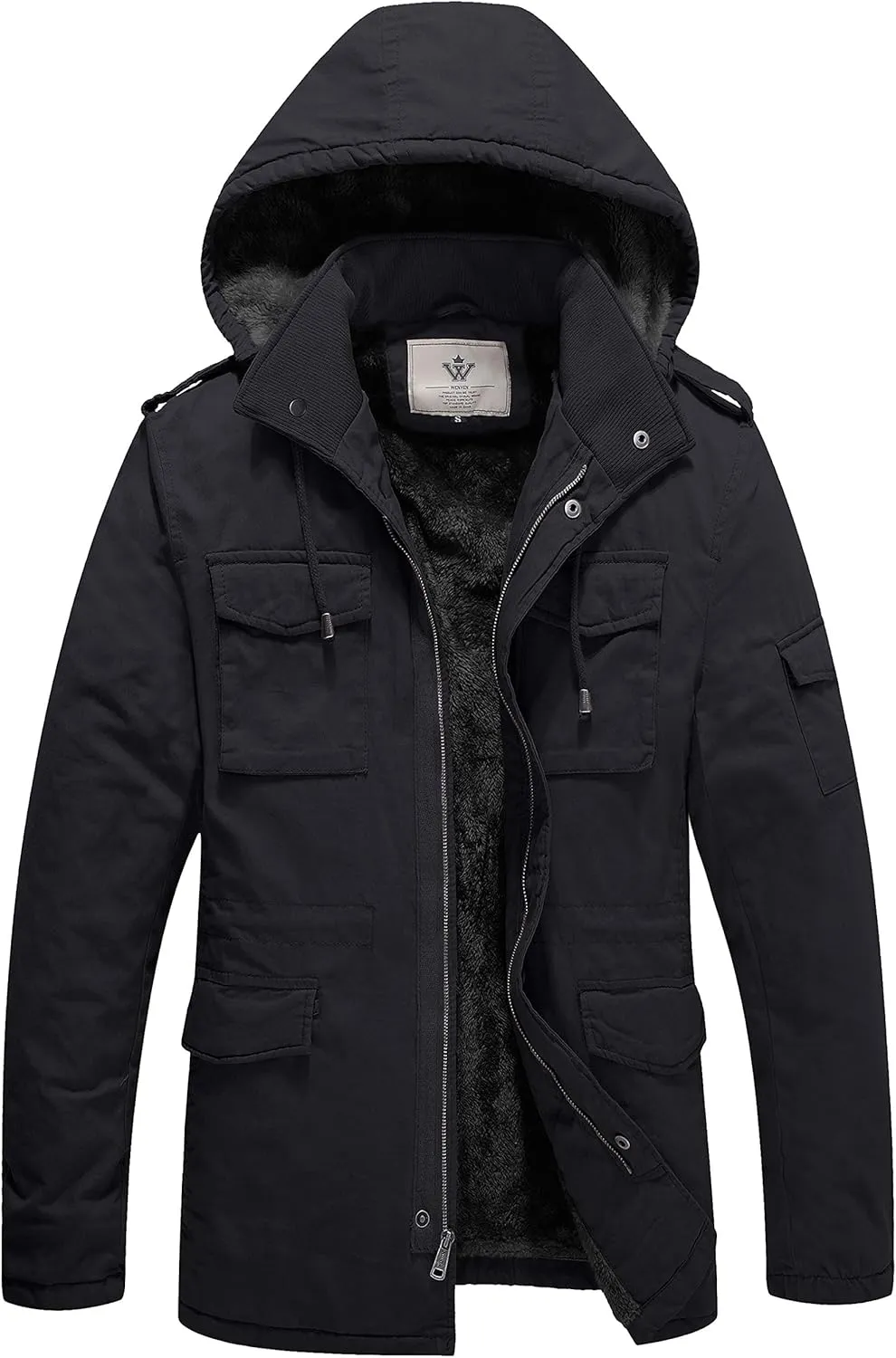 WenVen Men's Winter Military Thicken Parka Jacket Warm Coat with Removable Hood