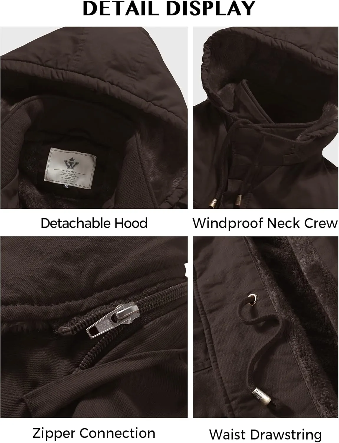 WenVen Men's Winter Military Thicken Parka Jacket Warm Coat with Removable Hood