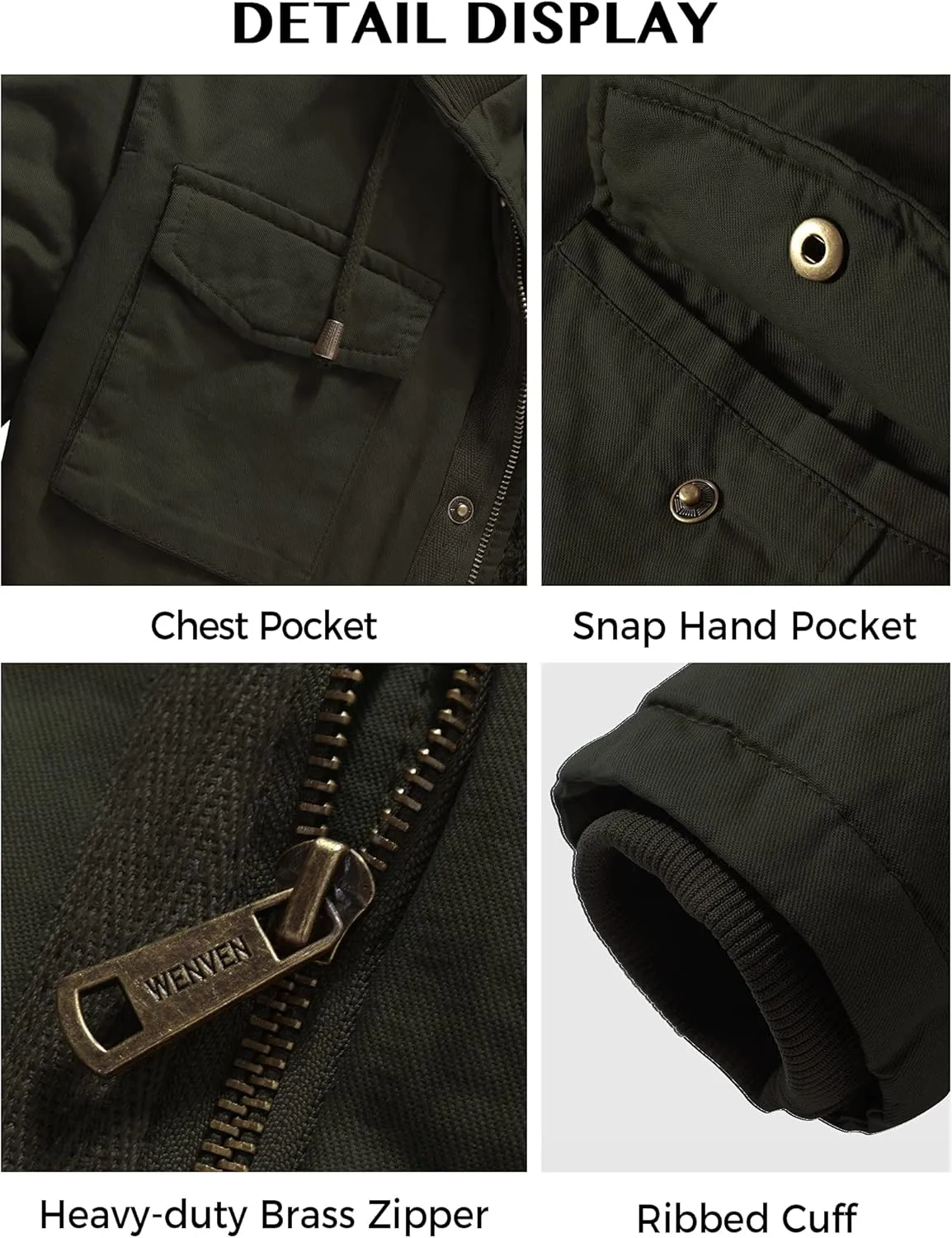 WenVen Men's Winter Military Thicken Parka Jacket Warm Coat with Removable Hood