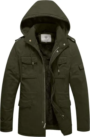 WenVen Men's Winter Military Thicken Parka Jacket Warm Coat with Removable Hood