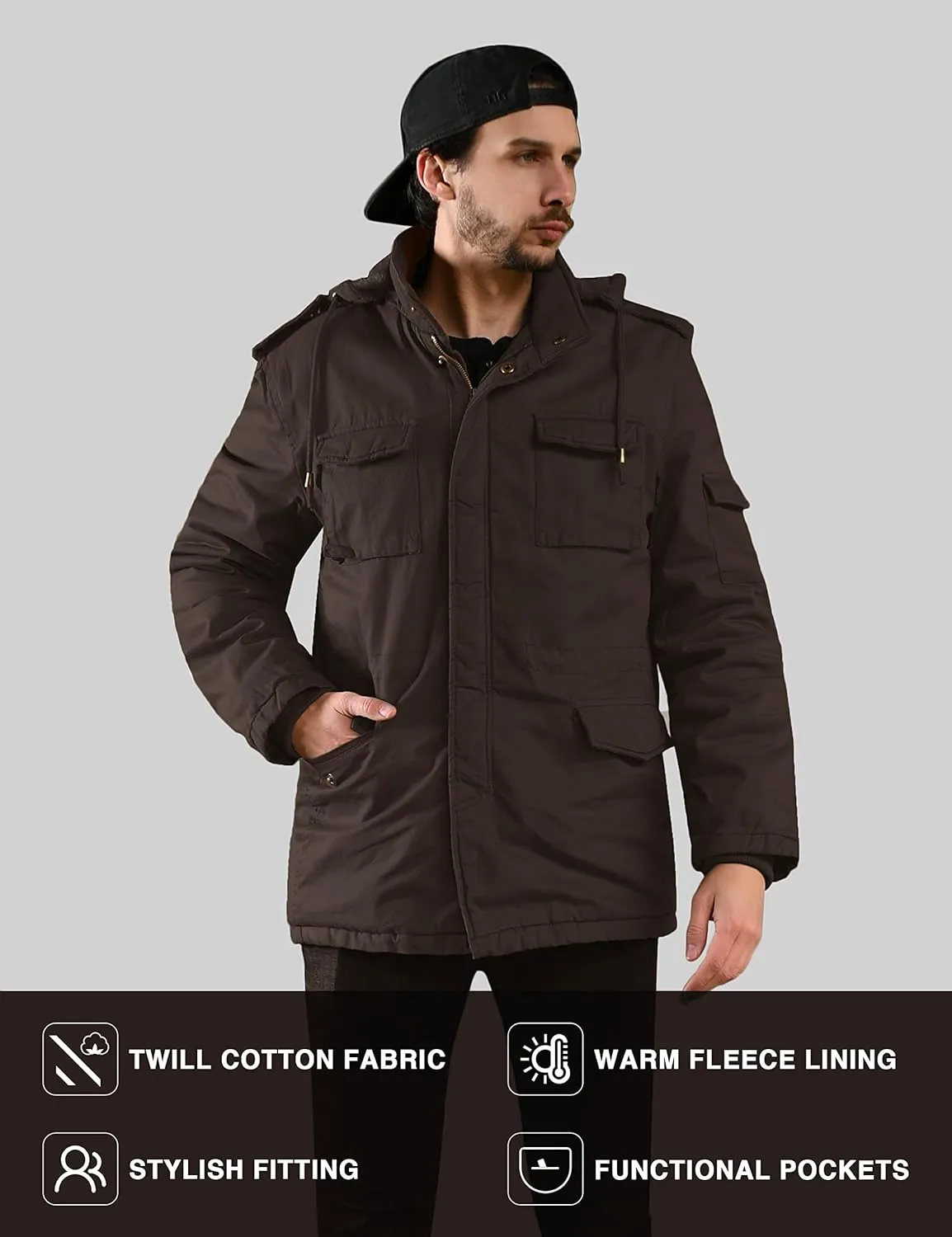 WenVen Men's Winter Military Thicken Parka Jacket Warm Coat with Removable Hood