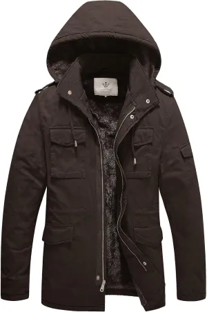 WenVen Men's Winter Military Thicken Parka Jacket Warm Coat with Removable Hood