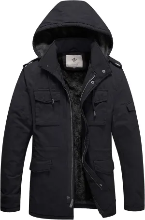 WenVen Men's Winter Military Thicken Parka Jacket Warm Coat with Removable Hood