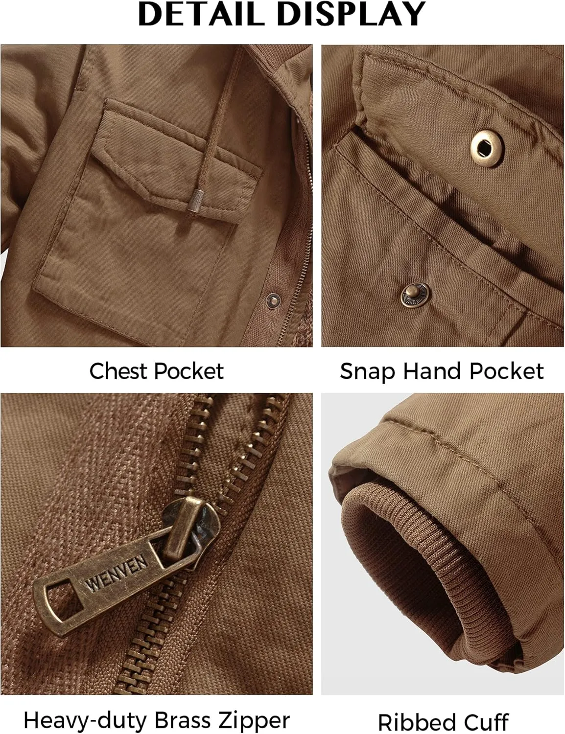 WenVen Men's Winter Military Thicken Parka Jacket Warm Coat with Removable Hood