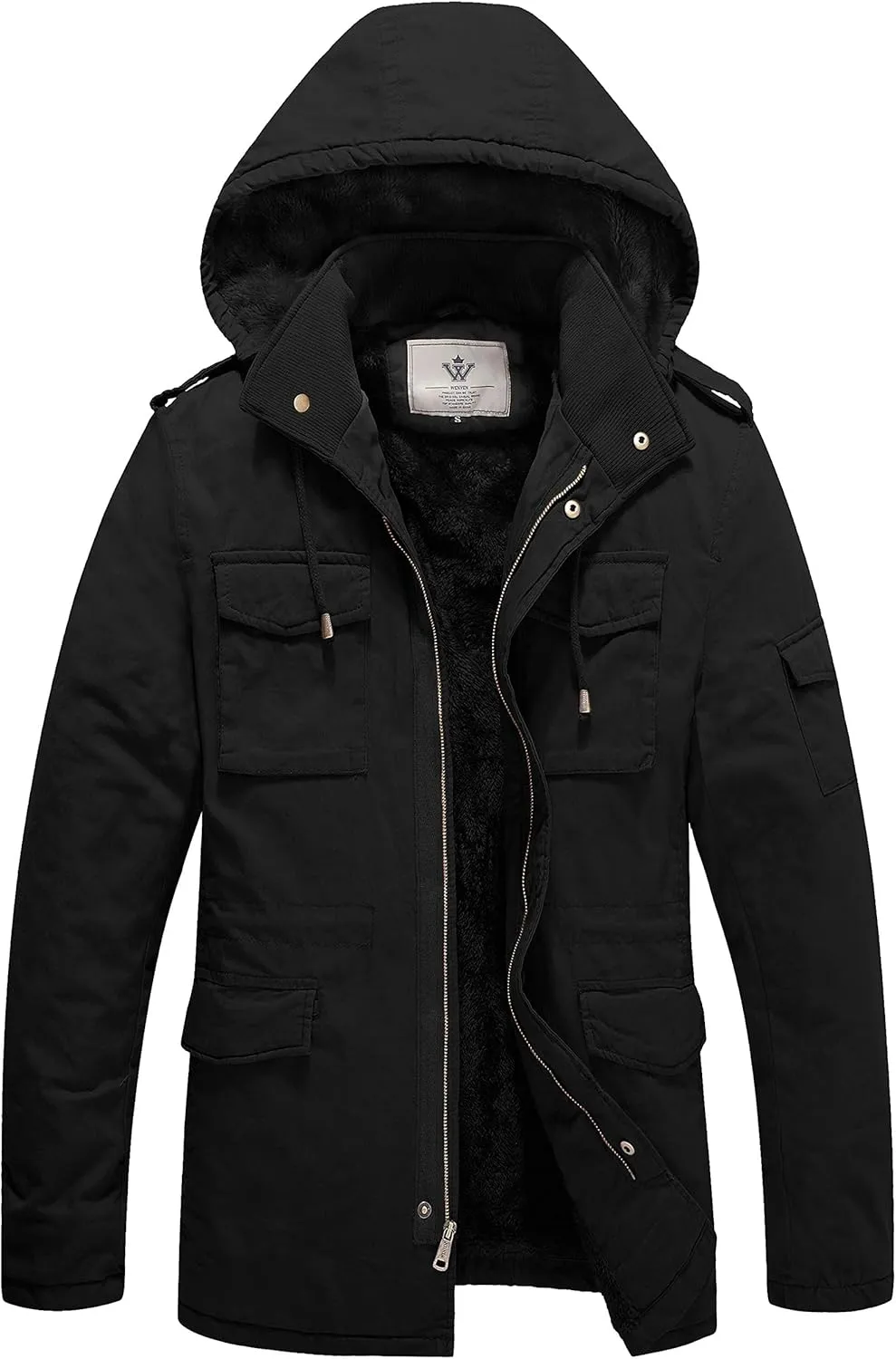 WenVen Men's Winter Military Thicken Parka Jacket Warm Coat with Removable Hood
