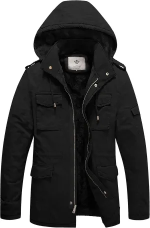 WenVen Men's Winter Military Thicken Parka Jacket Warm Coat with Removable Hood
