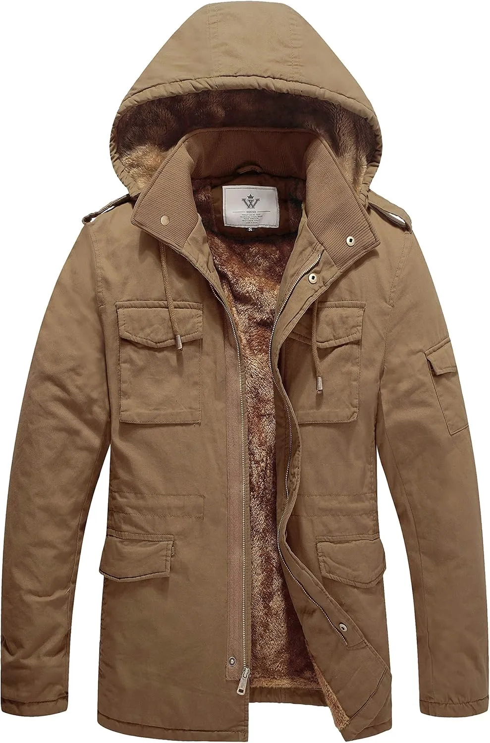 WenVen Men's Winter Military Thicken Parka Jacket Warm Coat with Removable Hood