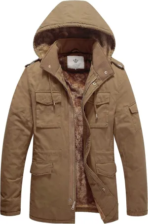 WenVen Men's Winter Military Thicken Parka Jacket Warm Coat with Removable Hood