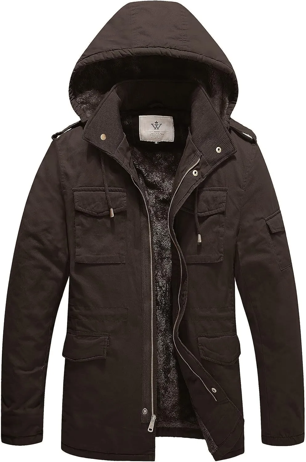 WenVen Men's Winter Military Thicken Parka Jacket Warm Coat with Removable Hood