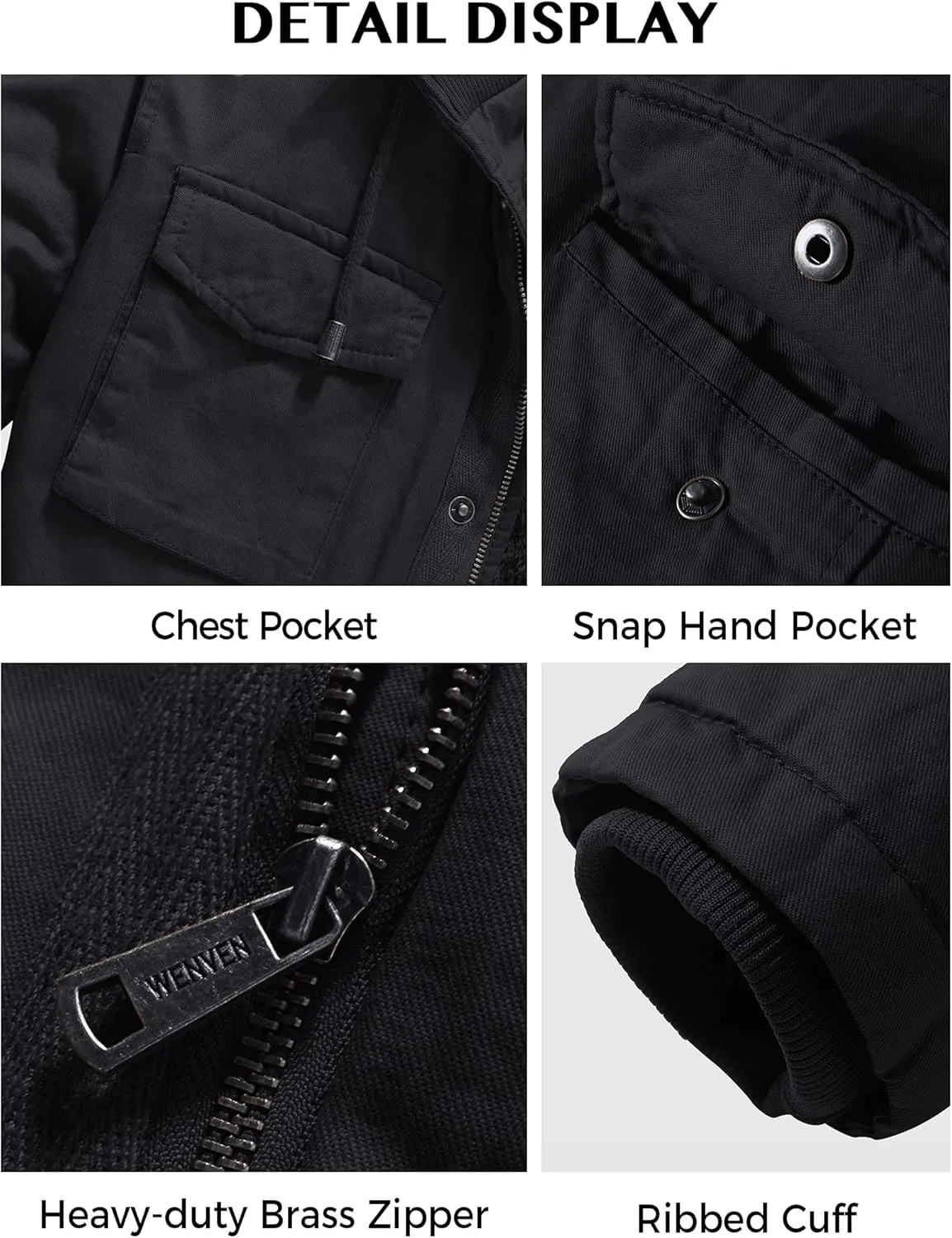 WenVen Men's Winter Military Thicken Parka Jacket Warm Coat with Removable Hood