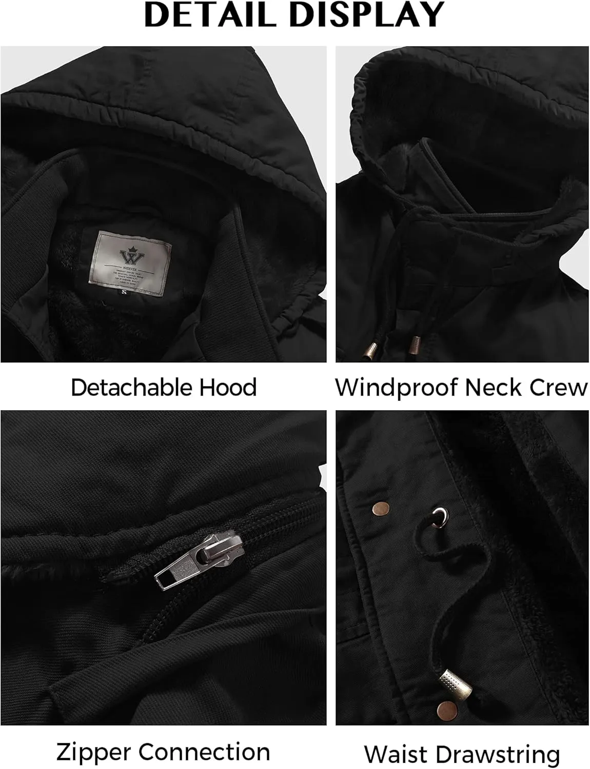 WenVen Men's Winter Military Thicken Parka Jacket Warm Coat with Removable Hood