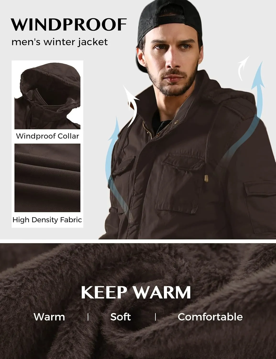 WenVen Men's Winter Military Thicken Parka Jacket Warm Coat with Removable Hood