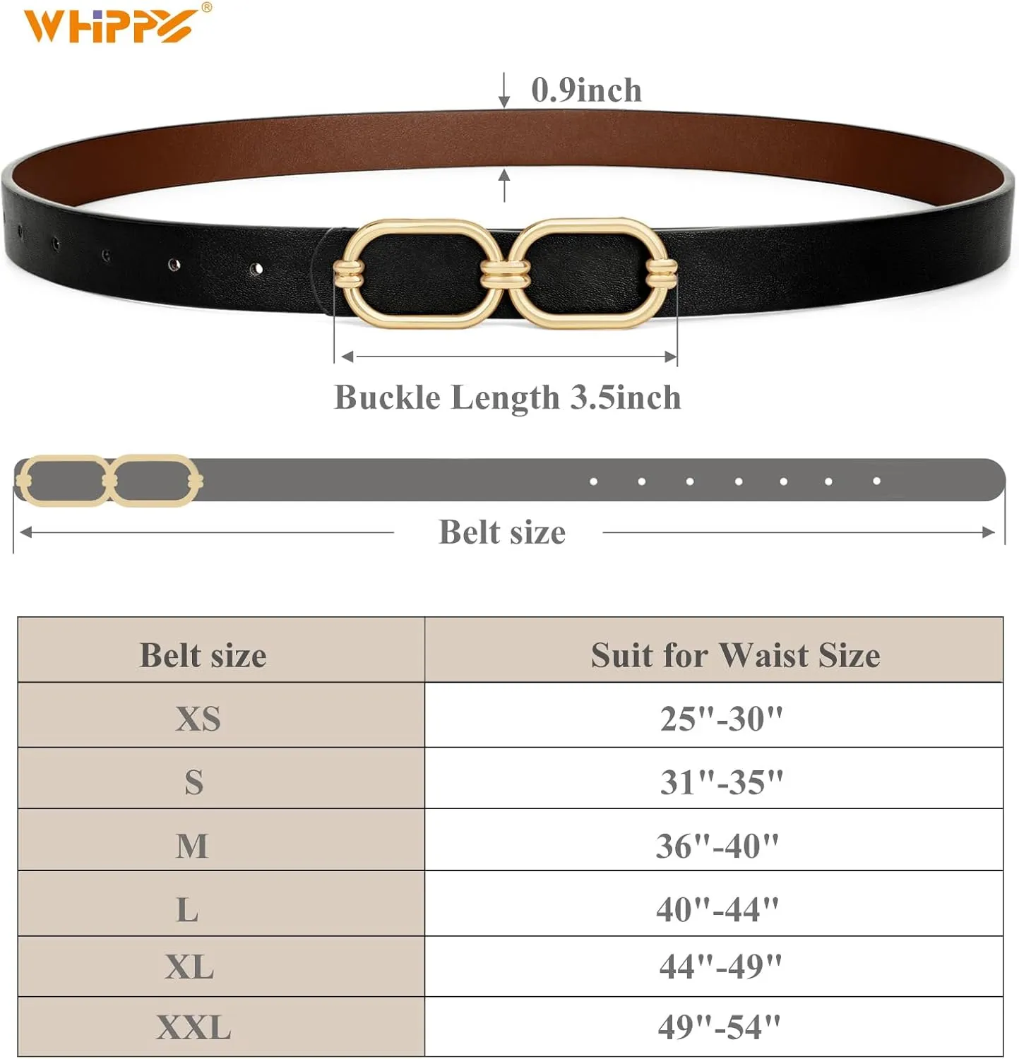 WHIPPY Women Reversible Leather Belts for Jeans Pants Fashion Skinny Belt Ladies Waist Belt with Gold Buckle