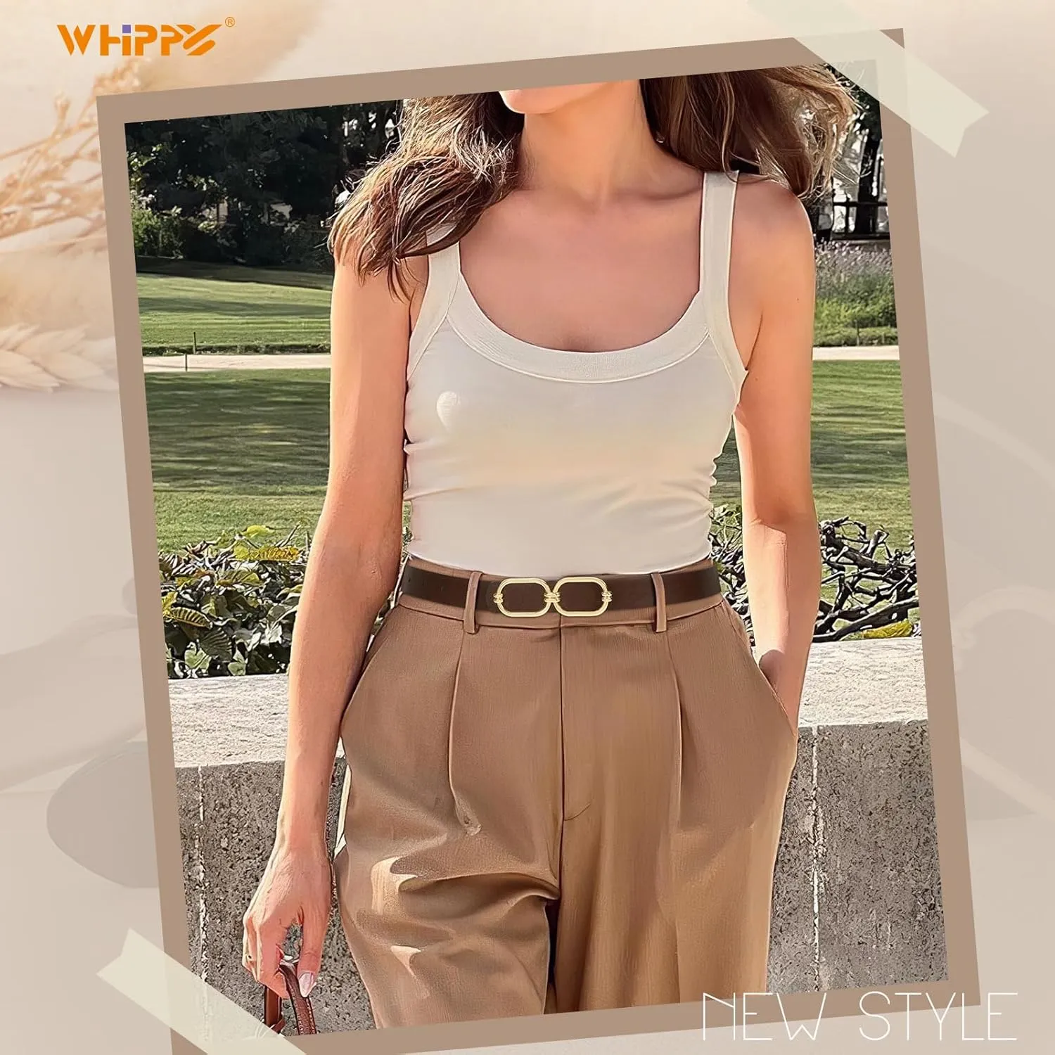 WHIPPY Women Reversible Leather Belts for Jeans Pants Fashion Skinny Belt Ladies Waist Belt with Gold Buckle