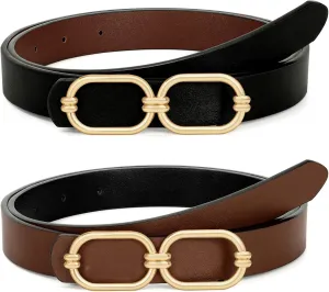 WHIPPY Women Reversible Leather Belts for Jeans Pants Fashion Skinny Belt Ladies Waist Belt with Gold Buckle